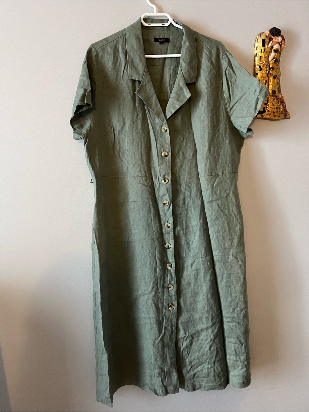 Quince 100% linen Sage Green Button-Front Linen Midi Dress size XL